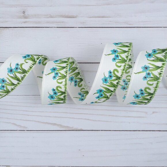 Decorative Wired Ribbon Spring Floral Blue 1.5 in x 18 ft R5 - Picture 1 of 2